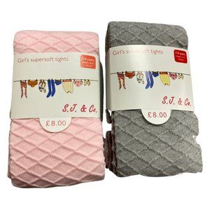 School Kids Girls Cotton Super Soft Pink & Grey Tights (7-8 Years)